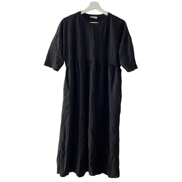 Roolee Black Empire Waist Midi Dress Black Knit Comfy Peasant Boho Size Small - Picture 1 of 8